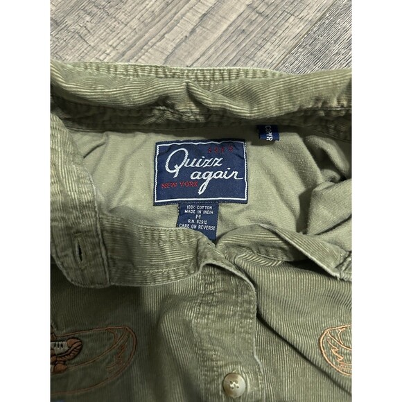 Vintage 90s Let’s Quizz Again Corduroy Button Shirt Bears Embroidered Womens M - Picture 6 of 6